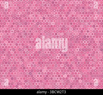 Seamless hexagon background. Bold rounded stacked hexagons mosaic pattern. Pink color tones. Regular hexagon shapes. Tileable pattern. Stock Vector