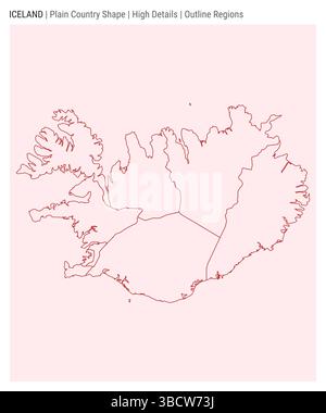Iceland plain country map. High details. Outline regions style. Shape of Iceland. Vector illustration. Stock Vector