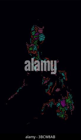 Philippines Regions Word Clouds. Bright neon style design on dark background. Region names of the country in English language. Stock Vector