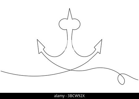 Ship anchor continuous single line art outline vector illustration Stock Vector