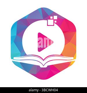 Book media logo design icon template. Book play logo symbol design illustration. Stock Vector