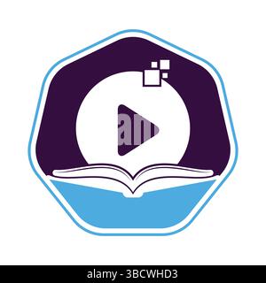 Book media logo design icon template. Book play logo symbol design illustration. Stock Vector