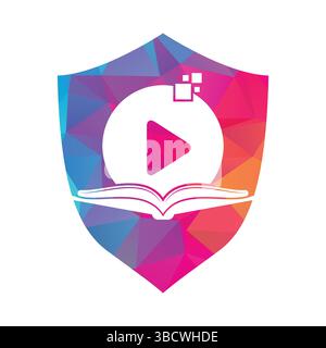 Book media logo design icon template. Book play logo symbol design illustration. Stock Vector