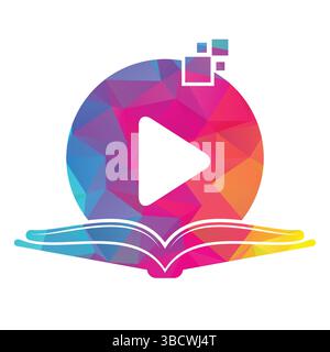Book media logo design icon template. Book play logo symbol design illustration. Stock Vector