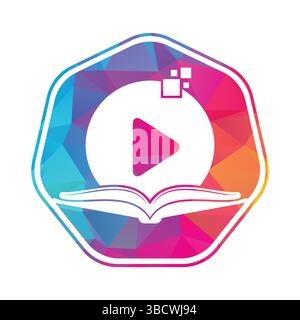Book media logo design icon template. Book play logo symbol design illustration. Stock Vector