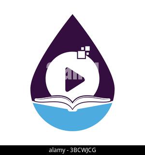 Book media logo design icon template. Book play logo symbol design illustration. Stock Vector