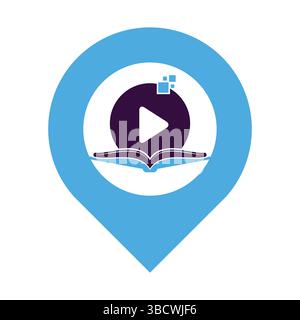 Book media logo design icon template. Book play logo symbol design illustration. Stock Vector