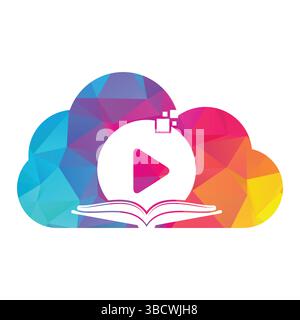 Book media logo design icon template. Book play logo symbol design illustration. Stock Vector