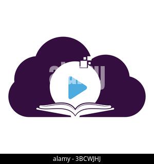 Book media logo design icon template. Book play logo symbol design illustration. Stock Vector
