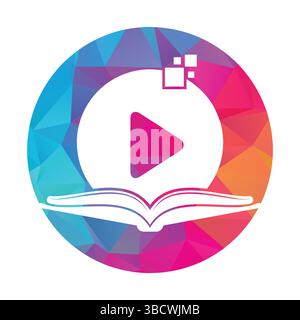 Book media logo design icon template. Book play logo symbol design illustration. Stock Vector