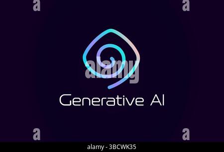 Generative AI logo with glowing spiral shape, gradient lines, modern tech feel. Funnel Icon for AI branding, tech startups, neural network apps Stock Vector