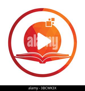 Book media logo design icon template. Book play logo symbol design illustration. Stock Vector