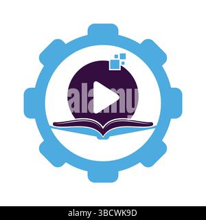Book media logo design icon template. Book play logo symbol design illustration. Stock Vector