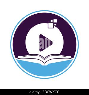 Book media logo design icon template. Book play logo symbol design illustration. Stock Vector