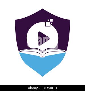 Book media logo design icon template. Book play logo symbol design illustration. Stock Vector