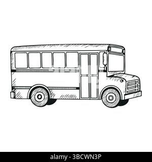 School bus in black and white vintage engraved style Stock Vector