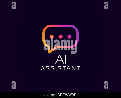 AI assistant logo with message bubble icon, glowing gradient outline, modern minimal style. Great for virtual agents, tech support, smart Stock Vector