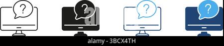 Computer With Question Mark Icon Set. Technical Support, It Help, And Online Assistance Outline And Silhouette Symbol Collection. Customer Service And Stock Vector