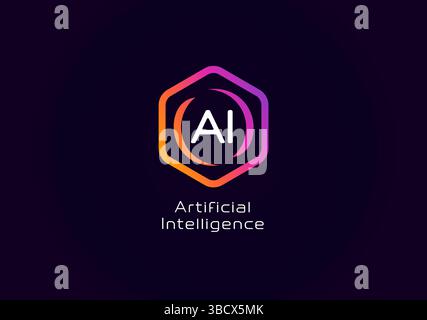 Artificial intelligence logo with hexagon frame and curved color brackets, modern glowing style. Perfect for AI systems, tech startups, digital Stock Vector