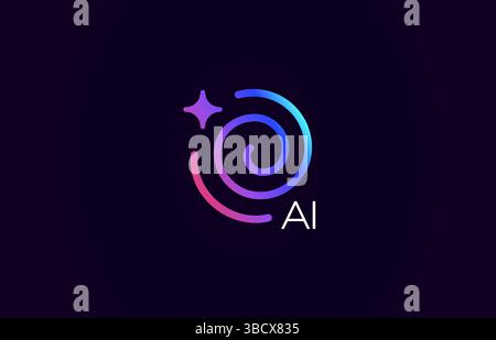 AI logo with glowing spiral and glare star element, abstract gradient lines funnel icon design for innovative tech platforms, creative AI tools Stock Vector