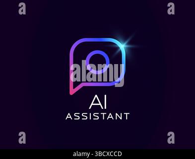 AI assistant logo with glowing speech bubble and circular element, futuristic and clean design. Great for smart chat systems, customer support, tech Stock Vector