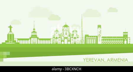 Green Skyline panorama of city of Yerevan, Armenia - vector illustration Stock Vector