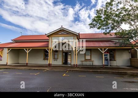 Facade of the Railway Station building, built in 1890, in Victorian-era architectural style, in the city of Maryborough, Queensland, Australia Stock Photo