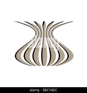 Abstract drop shape. Symmetric vector figure. Beige black stripes. Smooth illusion form. Stock Vector