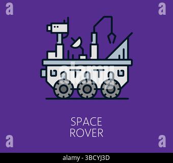 Space galaxy rover color thin line icon. Astronomy research or discovery thin line icon, cosmos travel outline vector sign. Galaxy outerspace flight linear icon or space exploration lineart symbol Stock Vector