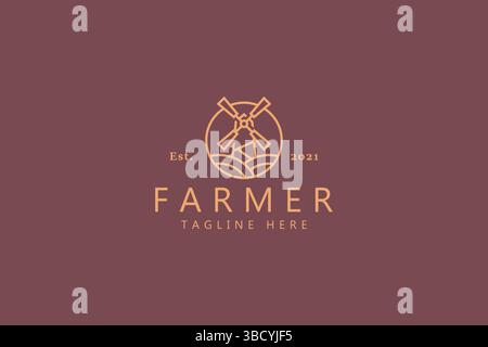 Windmill Country Agricultural Farmer Logo Stock Vector