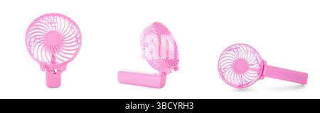 Set of small portable electric fans on white background Stock Photo