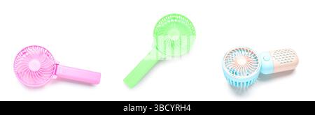 Set of small portable electric fans on white background Stock Photo