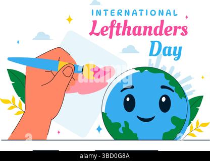 Happy Left Handers Day Celebration Vector Illustration Featuring the Awareness and Pride of Being Left Handed in a Flat Style Cartoon Background Stock Vector