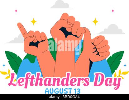 Happy Left Handers Day Celebration Vector Illustration Featuring the Awareness and Pride of Being Left Handed in a Flat Style Cartoon Background Stock Vector