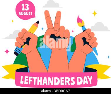 Happy Left Handers Day Celebration Vector Illustration Featuring the Awareness and Pride of Being Left Handed in a Flat Style Cartoon Background Stock Vector