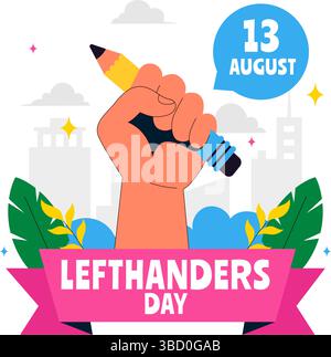 Happy Left Handers Day Celebration Vector Illustration Featuring the Awareness and Pride of Being Left Handed in a Flat Style Cartoon Background Stock Vector