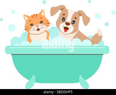 Cute dog taking bubble bath in bathtub cartoon vector illustration ...