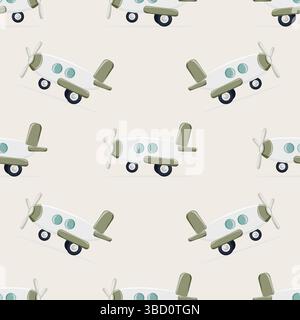 Seamless pattern with retro airplanes on light beige background Stock Vector