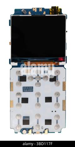 Electronic printed circuit board with display from an old telephone isolated macro Stock Photo