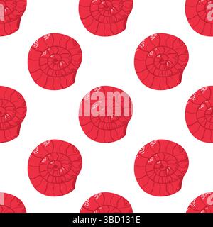 Seamless Pattern of Red Nautilus Shells on a White Background Stock Vector