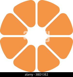 Circle division infographic icon. Pie chart divided eight equal parts. 8 sectors with rounded corners icon. Orange infographic flower round diagram Stock Vector