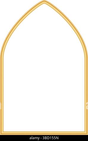 Decorative gold shiny arch frame. 3d luxury geometric arch frame in oriental style. Decorative element for wedding invitation, grand opening Stock Vector