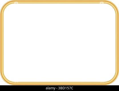 Gold shiny rectangle frame with rounded corners. 3d luxury border, photo frame for picture, painting, card. Golden object mockup for certificate Stock Vector