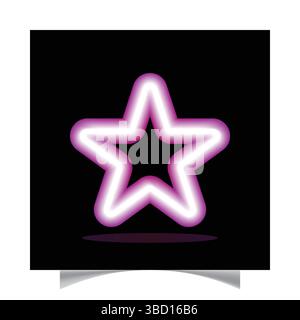 Glowing pink neon star icon on black background with gradient and shadow effects Stock Vector