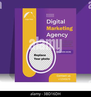 Digital marketing agency square advertisement template with place to replace the photo Stock Vector