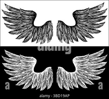 Eagle Angel Wings Tattoo Vintage Woodcut Style Stock Vector