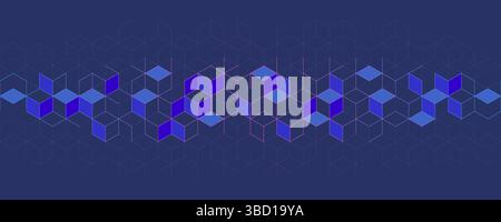 Abstract geometric background with isometric digital blocks. Blockchain concept and modern technology Stock Vector