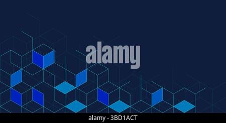 Abstract geometric background with isometric digital blocks. Blockchain concept and modern technology Stock Vector