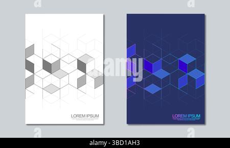 Abstract geometric covers and brochures with isometric vector blocks, polygon shape pattern Stock Vector
