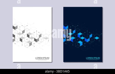 Abstract geometric covers and brochures with isometric vector blocks, polygon shape pattern Stock Vector